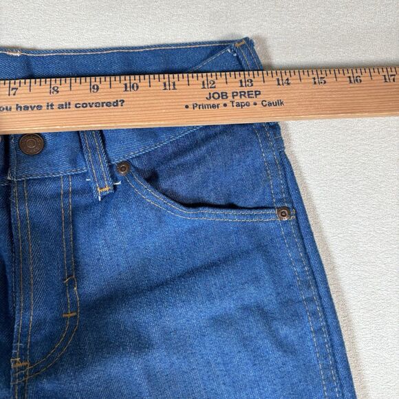 Vintage Sears Jeans Mens 27x23 Short Blue Denim Trim Cut Perma-Prest Flare 70s - Picture 9 of 11